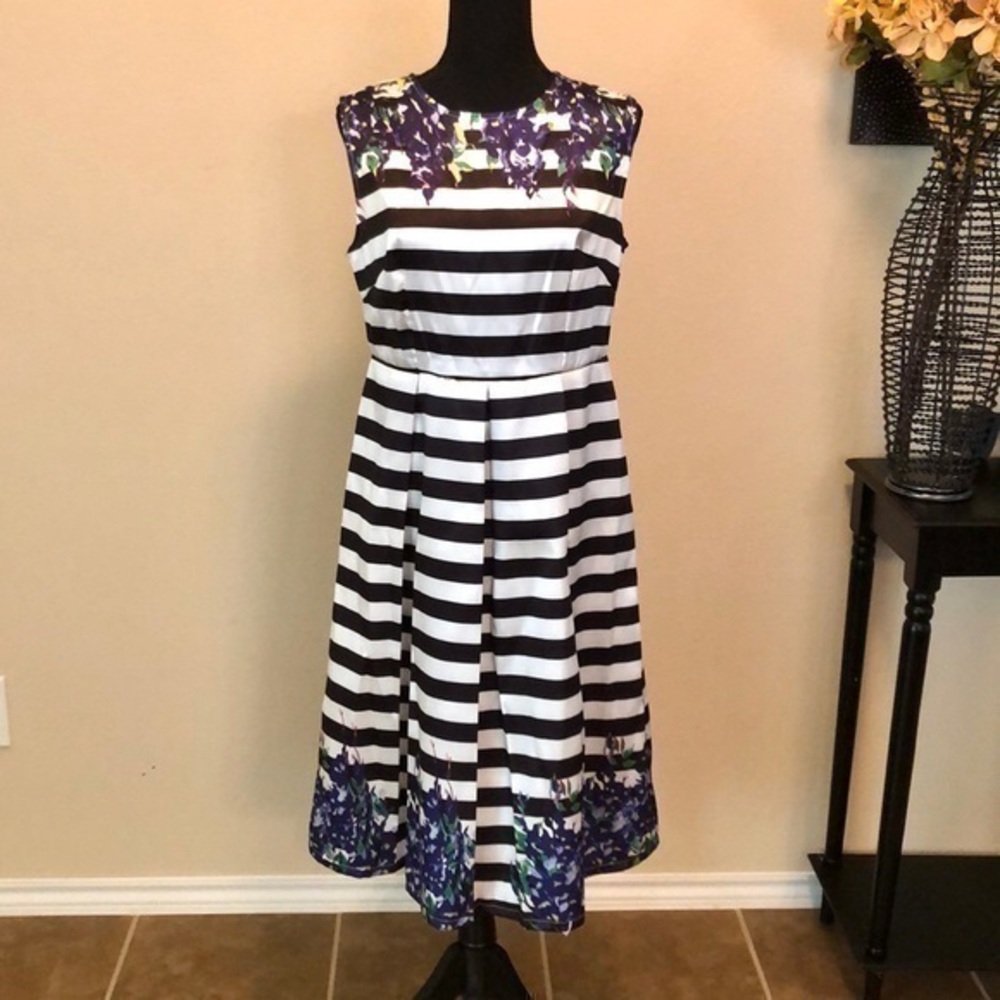 Kokette Floral Stripe Fit and Flare Dress Sz M